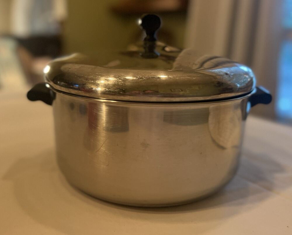 Vintage Farberware 6 Qt Stock Pot w/ Lid Aluminum Clad Stainless Steel USA Made